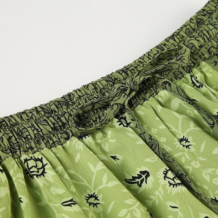 Contrast print self tie ruched maxi skirt  | Festival Outfits Women