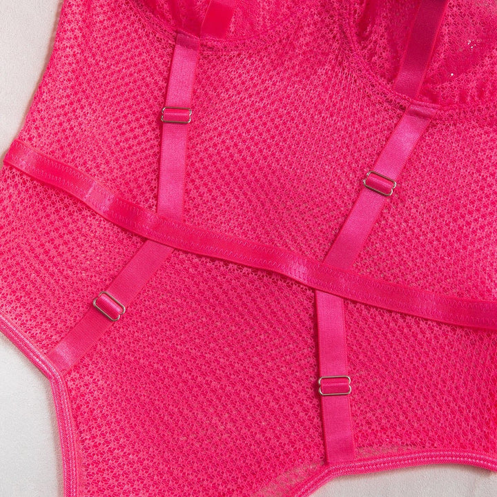 Halter strappy o ring fishnet bodysuit with choker  | Festival Outfits Women