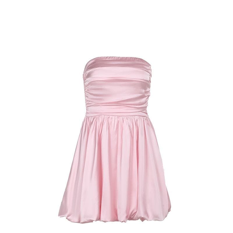 Ruched smocked solid backless tube mini dress  | Festival Outfits Women
