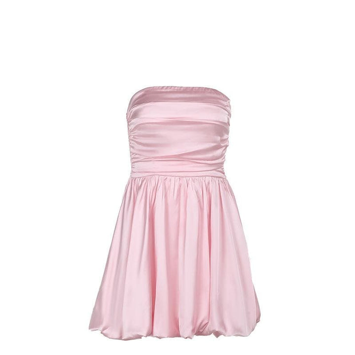 Ruched smocked solid backless tube mini dress  | Festival Outfits Women