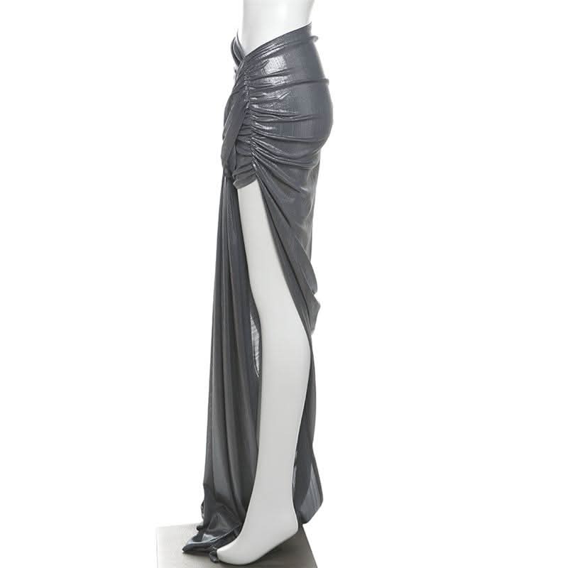 Metallic slit ruched maxi skirt  | Festival Outfits Women
