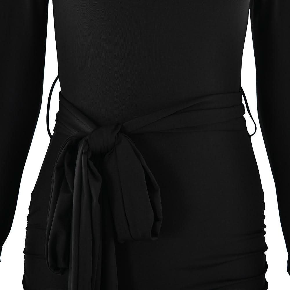 Long sleeve bowknot ruched knotted mini dress  | Festival Outfits Women