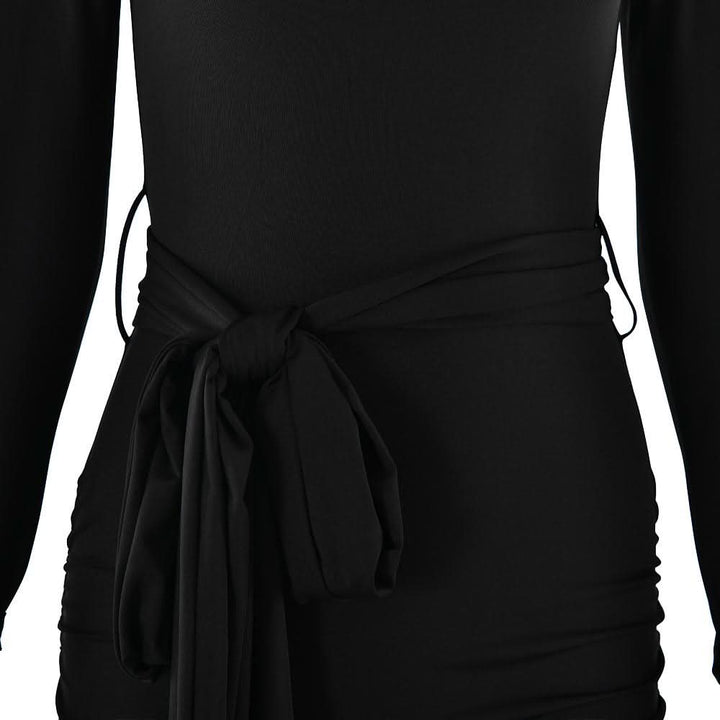 Long sleeve bowknot ruched knotted mini dress  | Festival Outfits Women