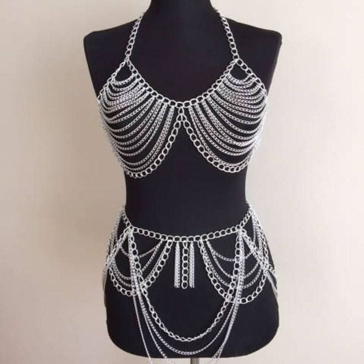 Halter metal waist chain backless set  | Festival Outfits Women