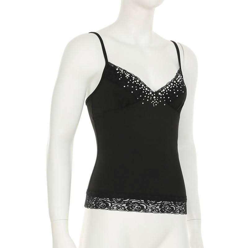 Beaded v neck lace hem backless cami top  | Festival Outfits Women