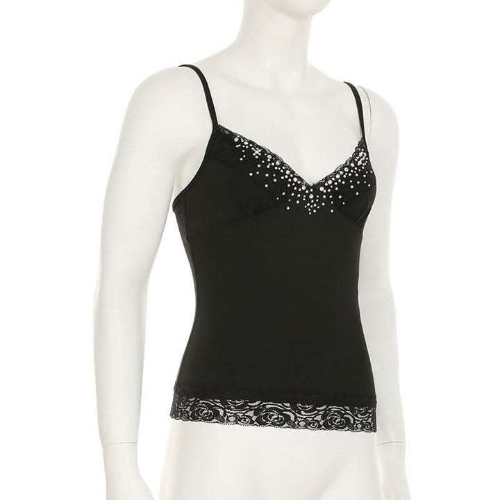 Beaded v neck lace hem backless cami top  | Festival Outfits Women