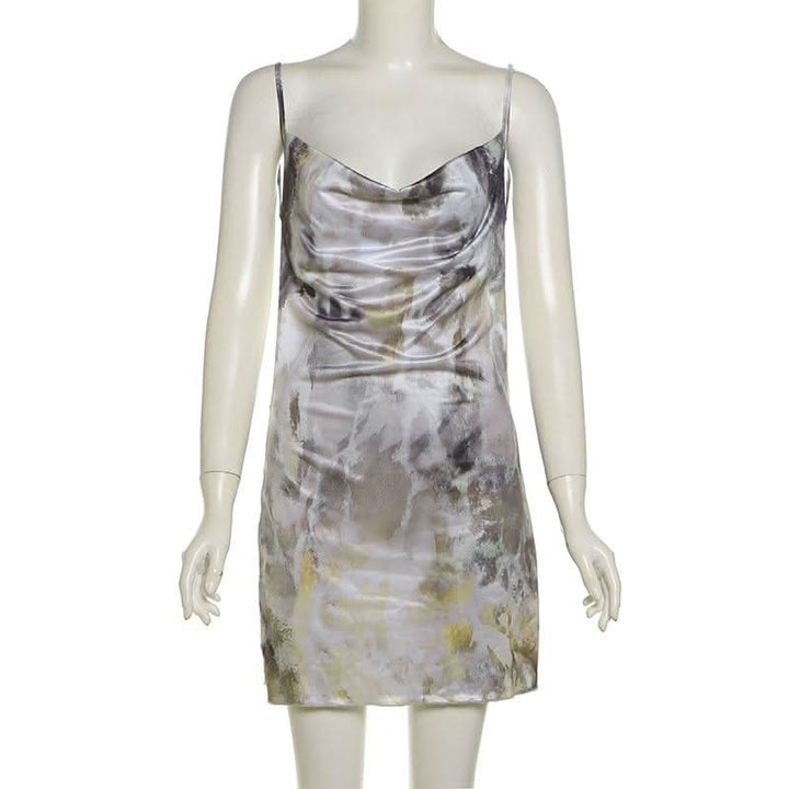 Cowl neck print backless contrast cami mini dress  | Festival Outfits Women