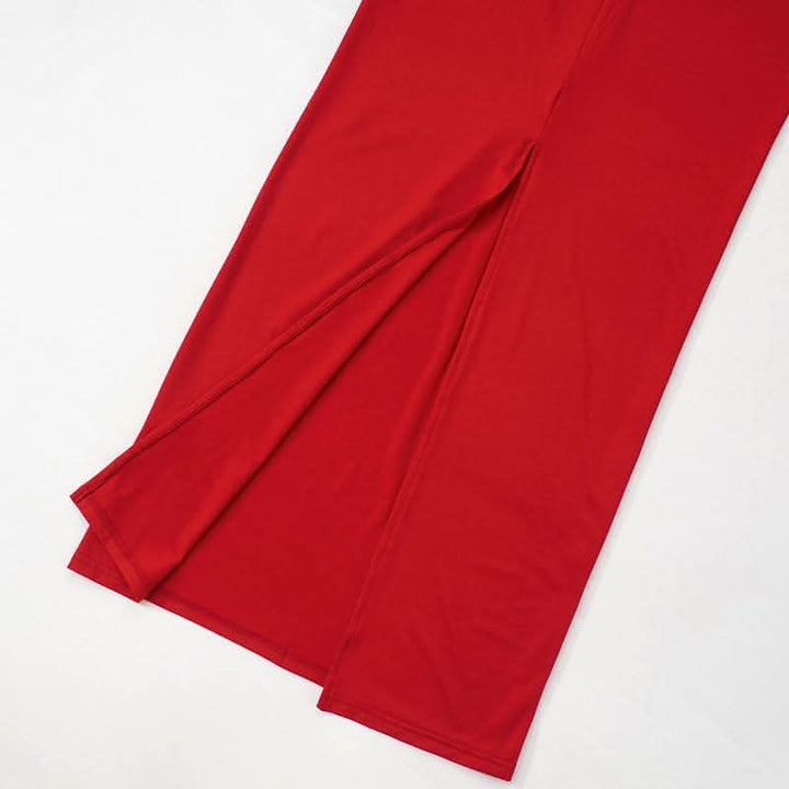 Long flared sleeve off shoulder ruched slit maxi dress-final-sale  | Festival Outfits Women