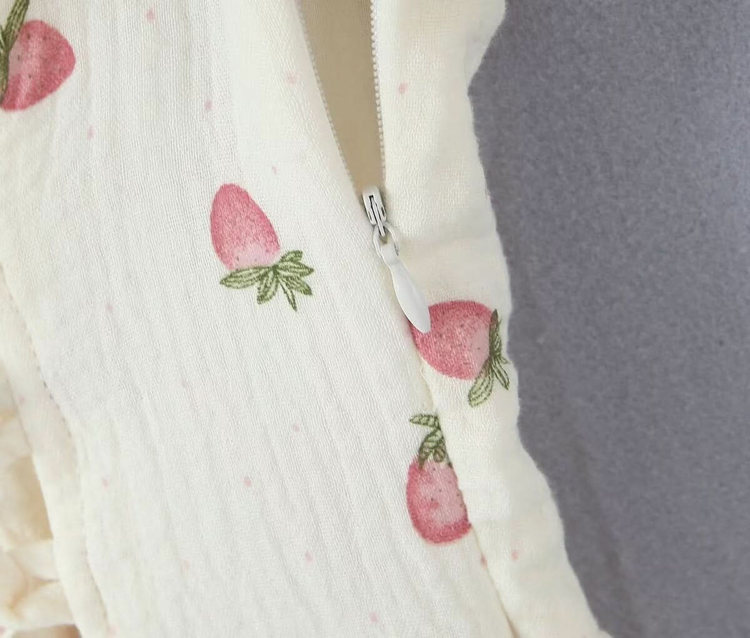 Square neck strawberry print lace up cami mini dress  | Festival Outfits Women