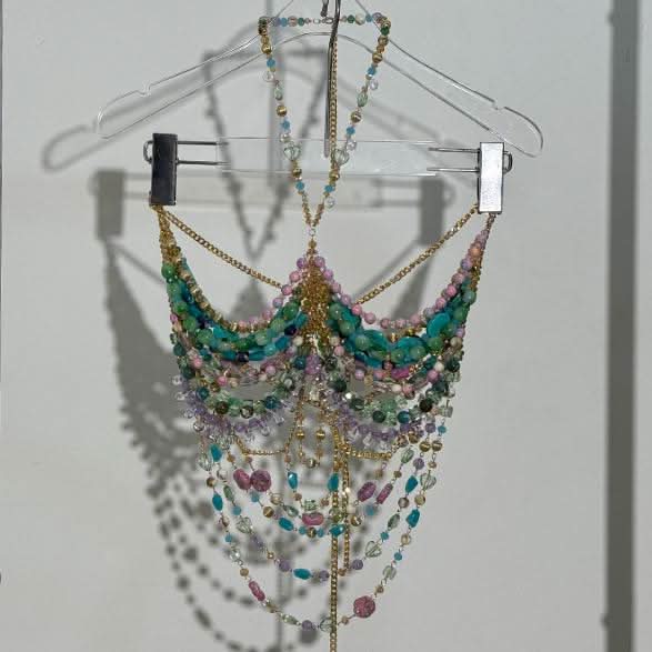 Halter beaded metal chain hollow out cut out top  | Festival Outfits Women