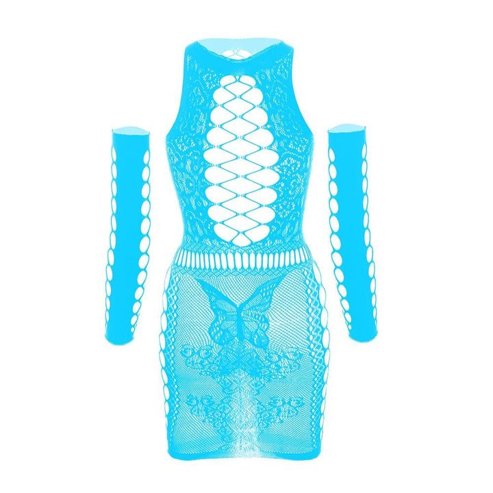 Gloves lace fishnet diamond pattern mini dress  | Festival Outfits Women