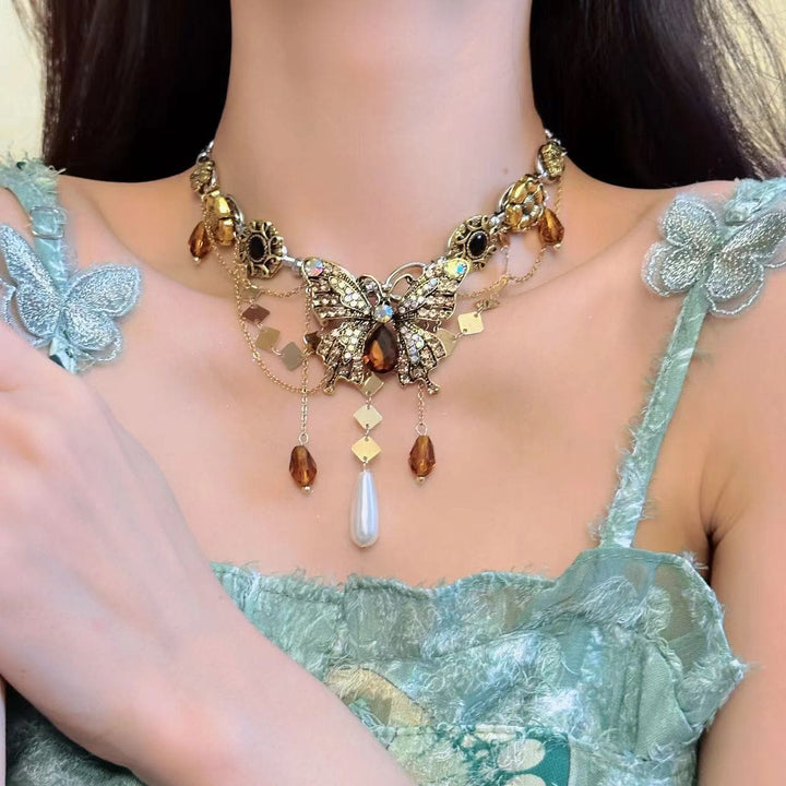 Gold butterfly decor metal chain choker necklace  | Festival Outfits Women