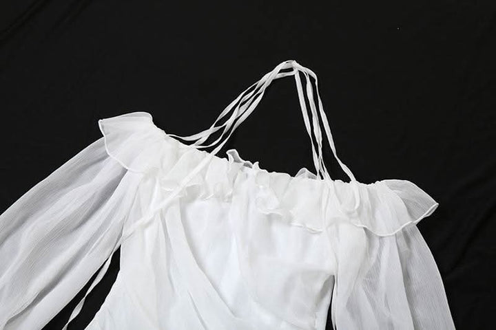 Halter off shoulder chiffon bowknot ruffle mini dress  | Festival Outfits Women