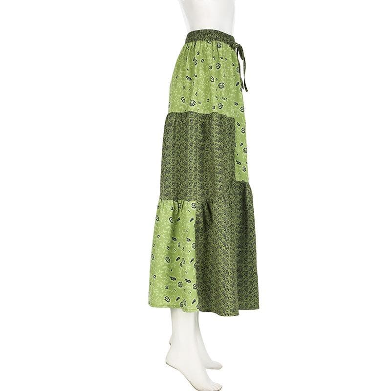 Contrast print self tie ruched maxi skirt  | Festival Outfits Women