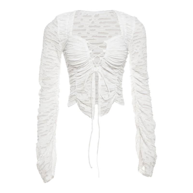 Long sleeve cross front textured top  | Festival Outfits Women