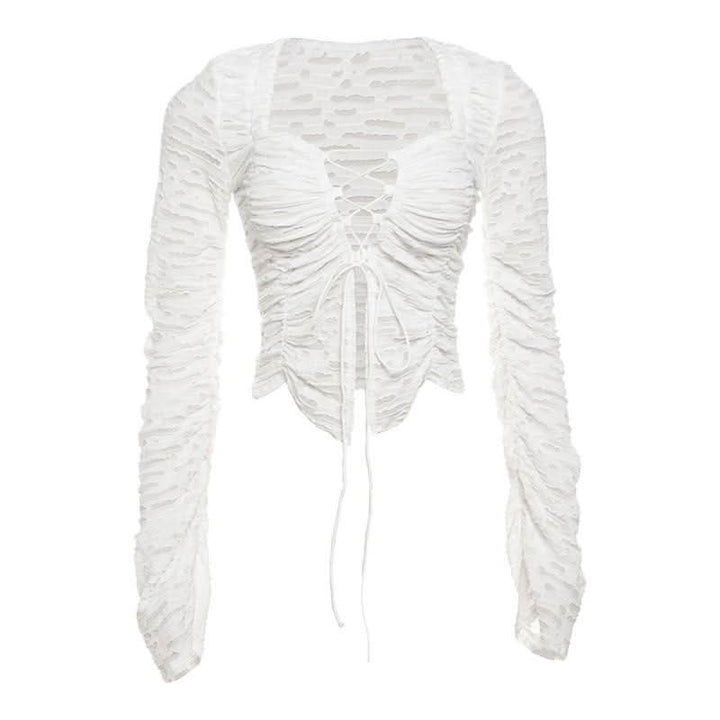 Long sleeve cross front textured top  | Festival Outfits Women