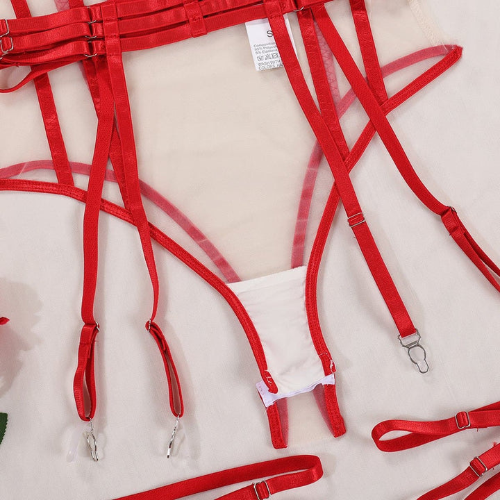 Mesh print garter o ring halter bodysuit  | Festival Outfits Women