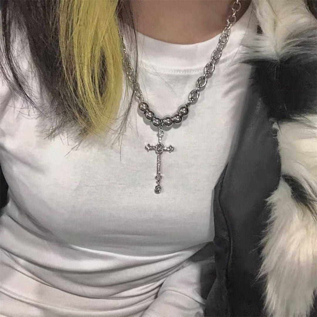 Faux pearl cross pendant necklace  | Festival Outfits Women