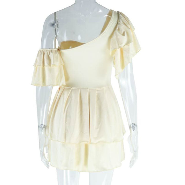 Off shoulder padded solid ruffle mini dress  | Festival Outfits Women