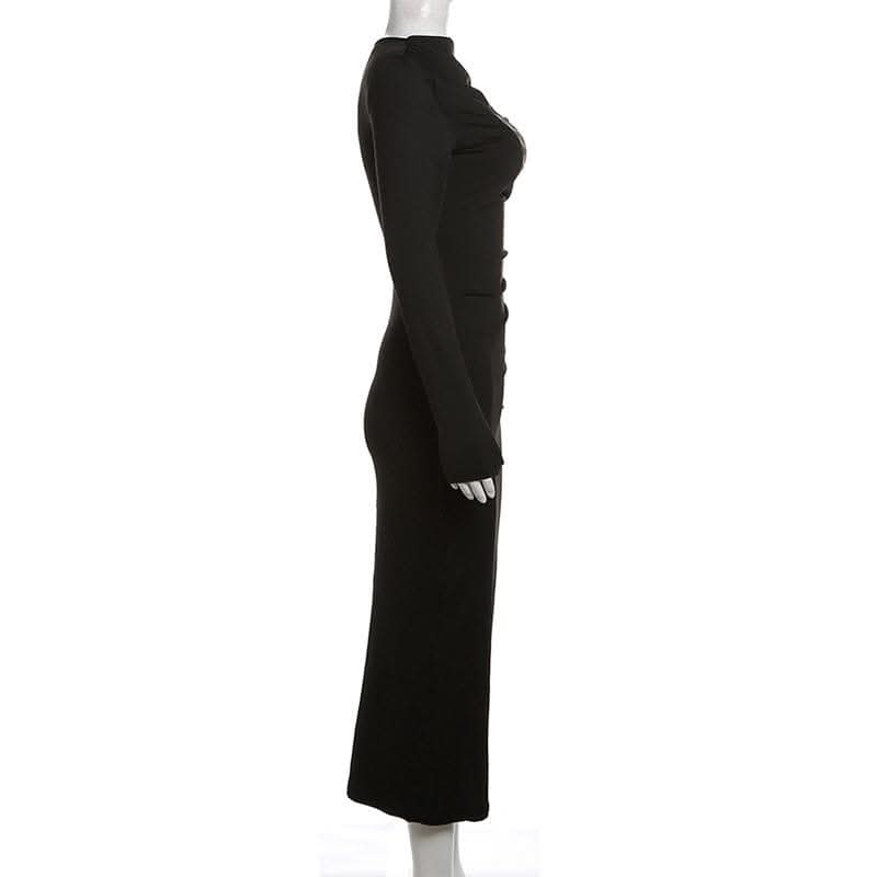 Ruched solid long sleeve zip-up maxi dress-final-sale  | Festival Outfits Women
