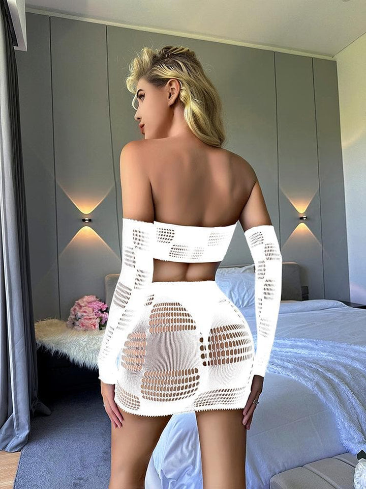 Gloves fishnet patchwork tube mini skirt set  | Festival Outfits Women