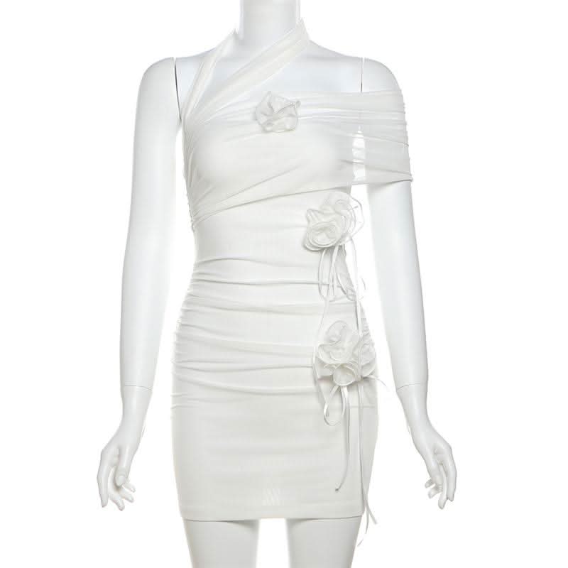 Halter flower applique mesh mini dress  | Festival Outfits Women