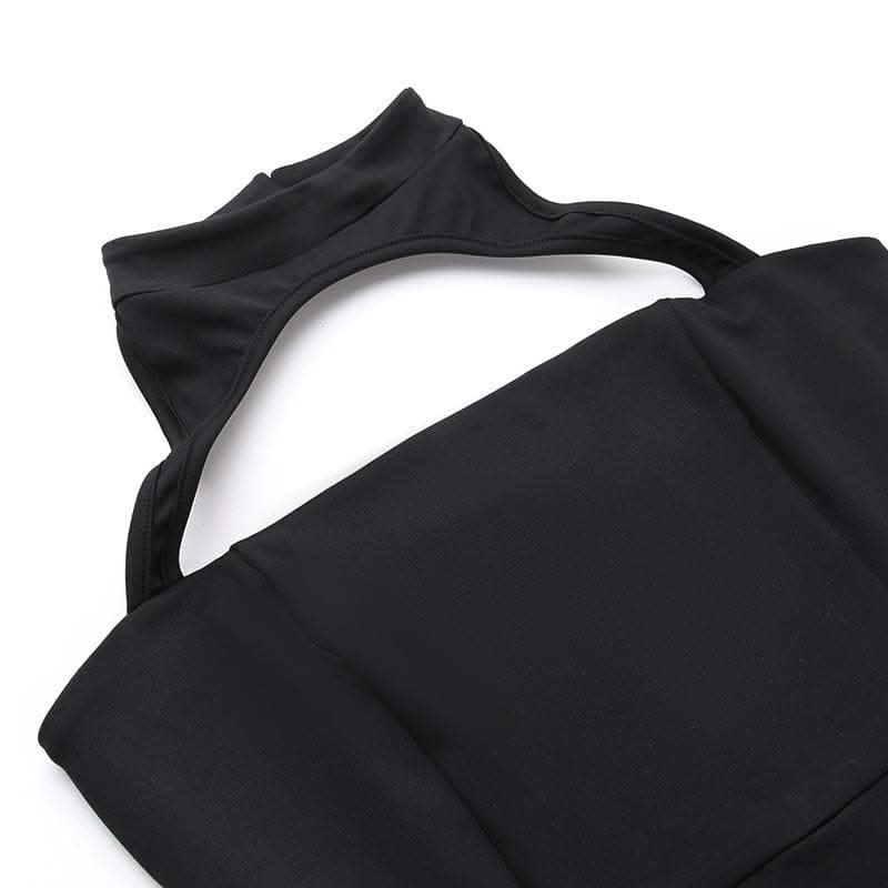 Hollow out halter fluffy backless button solid cut out mini dress-final-sale  | Festival Outfits Women