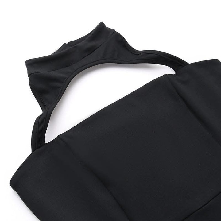 Hollow out halter fluffy backless button solid cut out mini dress-final-sale  | Festival Outfits Women