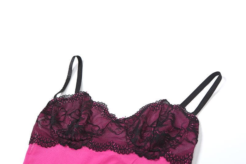 Lace mesh ruffle sweetheart neck cami pant set  | Festival Outfits Women