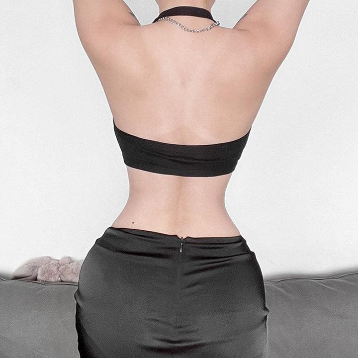 Halter hollow out buckle backless crop cut out top  | Festival Outfits Women
