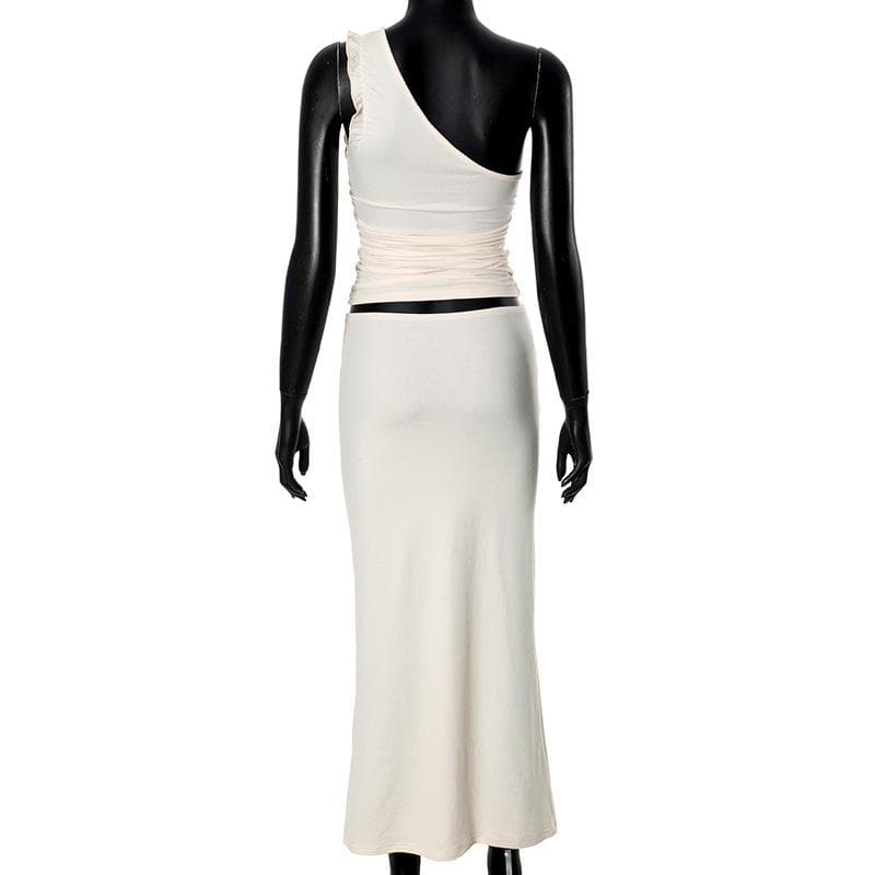 One shoulder ruffle irregular maxi skirt set  | Festival Outfits Women