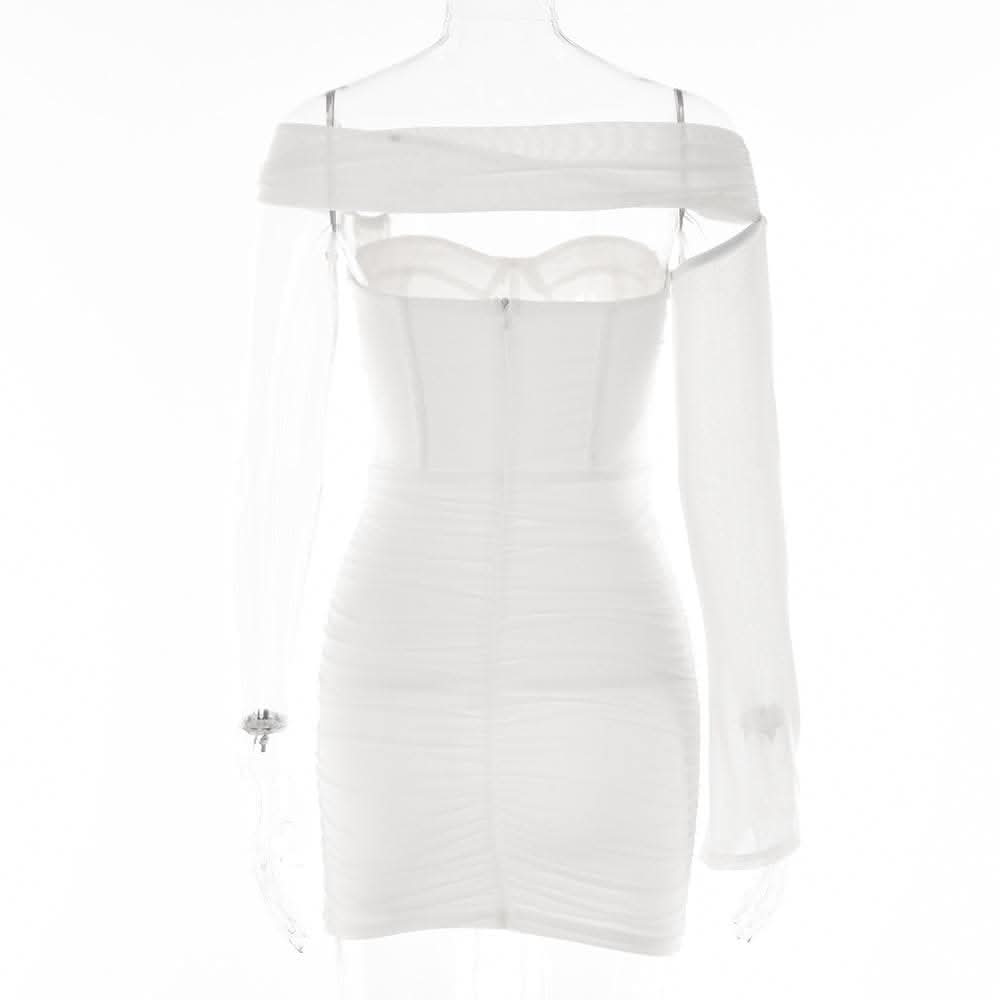 Solid one shoulder o ring hollow out mesh backless cut out mini dress-final-sale  | Festival Outfits Women