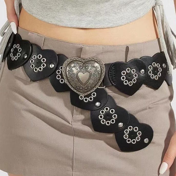 Heart hollow out patchwork PU leather belt  | Festival Outfits Women