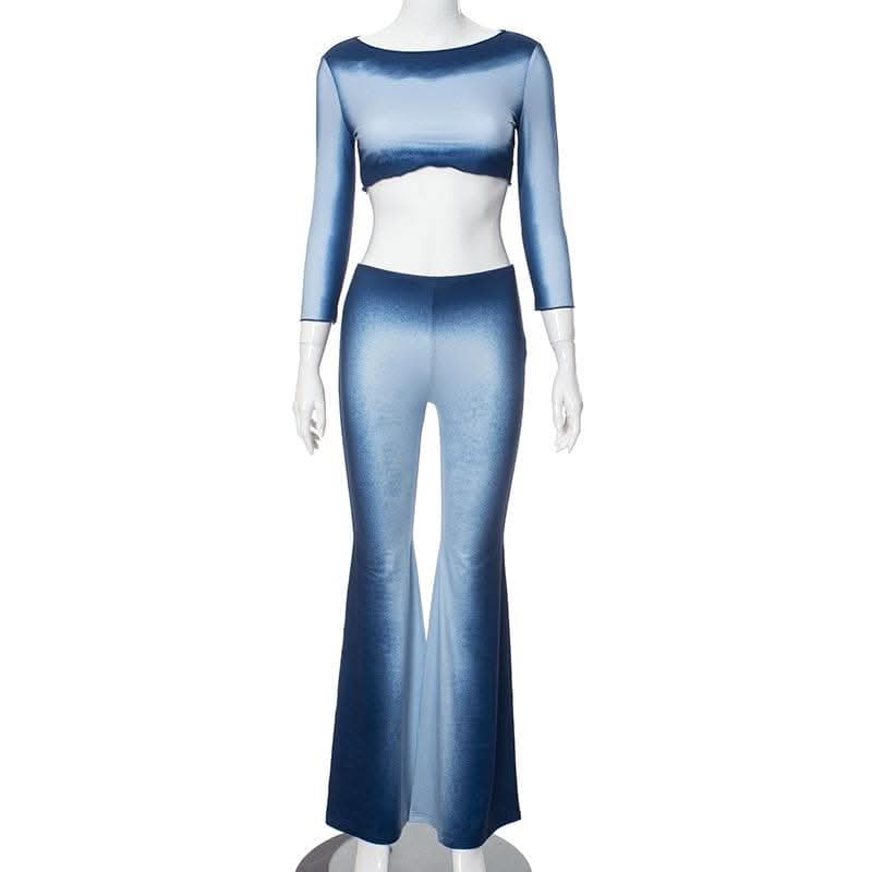 Long sleeve gradient crewneck ruffle pant set-final-sale  | Festival Outfits Women
