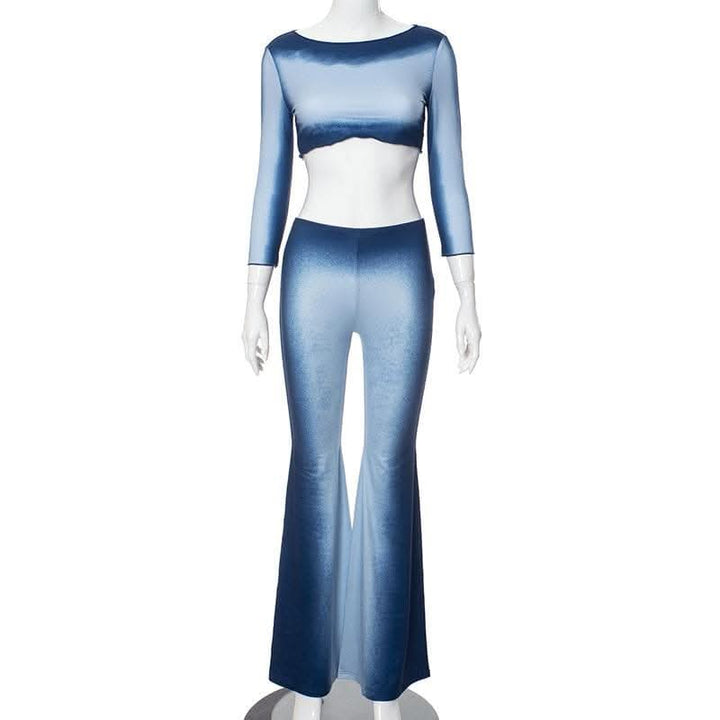 Long sleeve gradient crewneck ruffle pant set-final-sale  | Festival Outfits Women