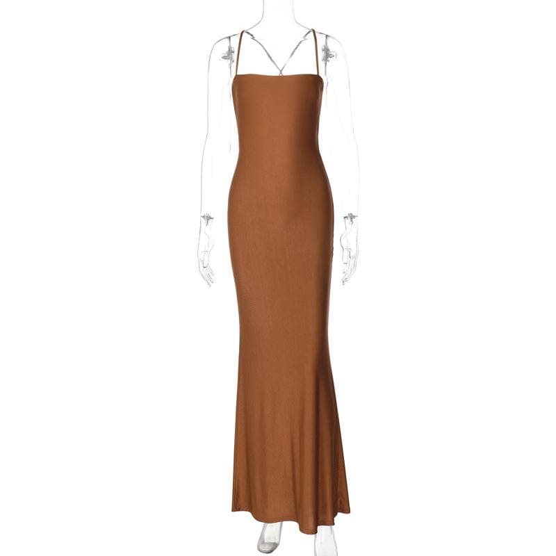 Hollow out ruched cross back cami cut out maxi dress  | Festival Outfits Women