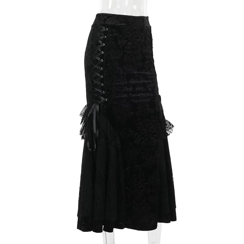 Lace hem lace up zip-up maxi skirt  | Festival Outfits Women