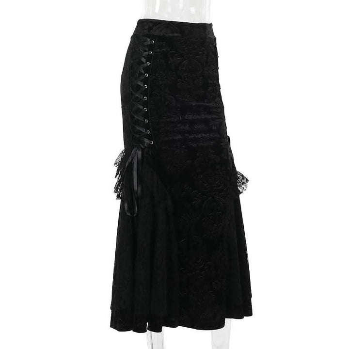 Lace hem lace up zip-up maxi skirt  | Festival Outfits Women
