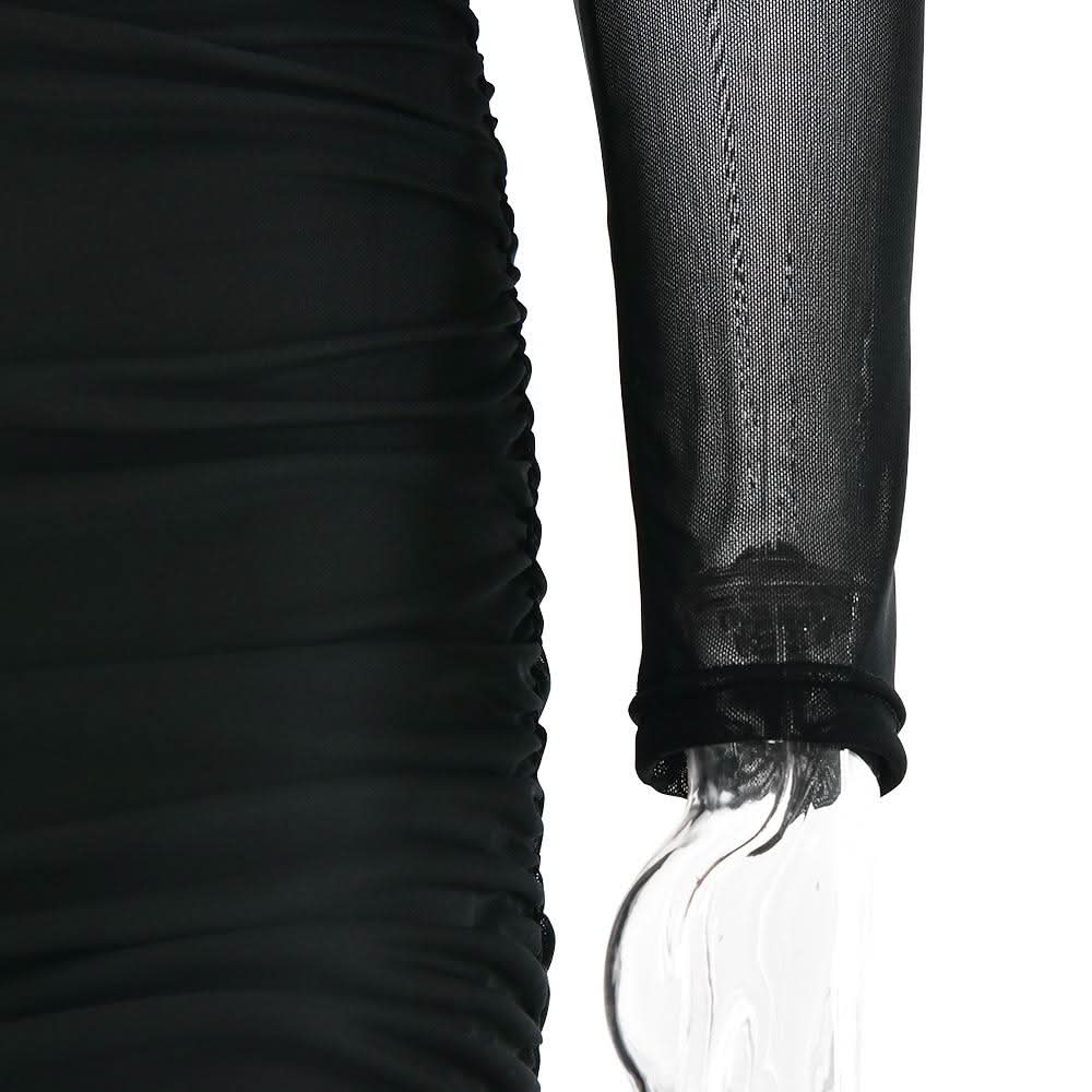 Long sleeve mesh ruched maxi dress  | Festival Outfits Women