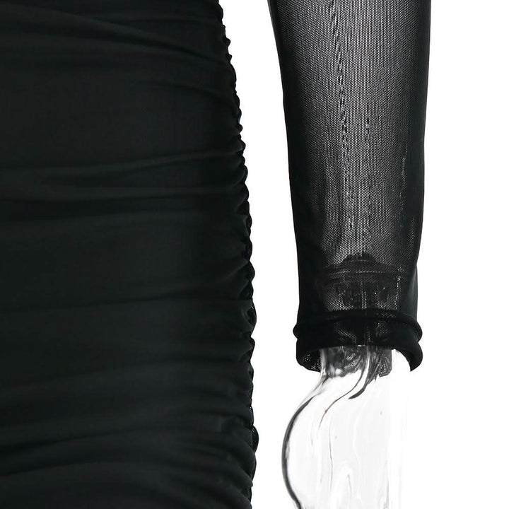 Long sleeve mesh ruched maxi dress  | Festival Outfits Women