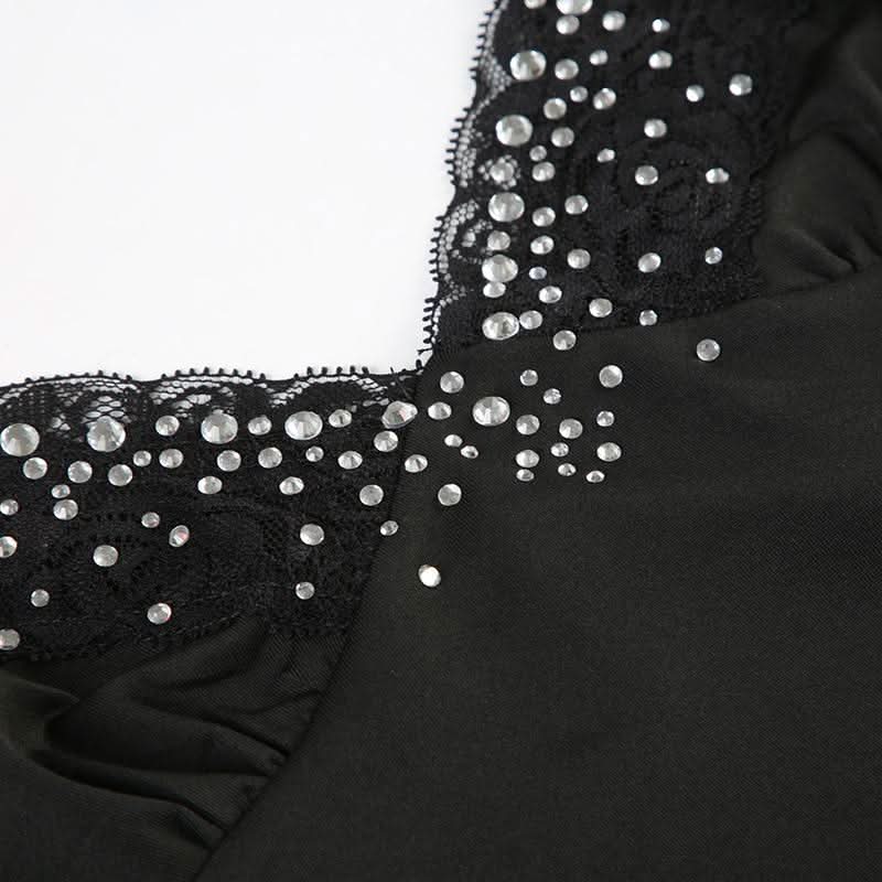 Beaded v neck lace hem backless cami top  | Festival Outfits Women