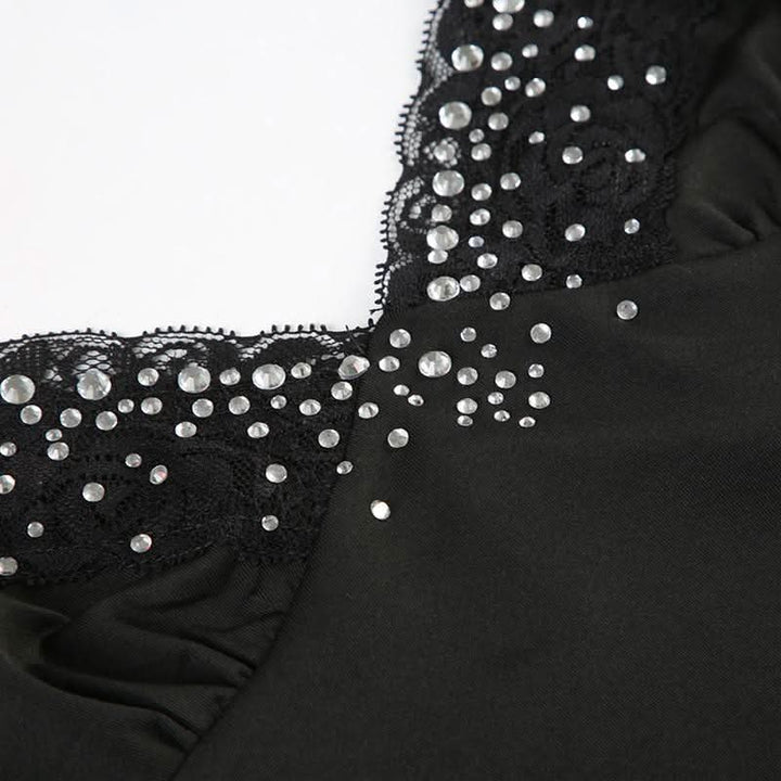 Beaded v neck lace hem backless cami top  | Festival Outfits Women