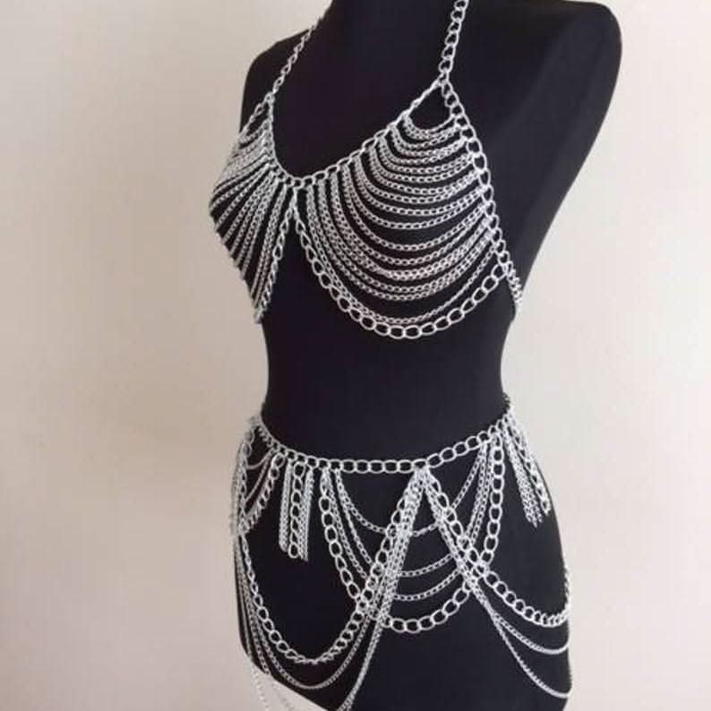 Halter metal waist chain backless set  | Festival Outfits Women
