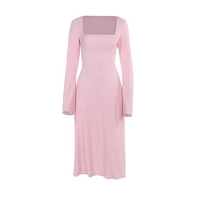 Long sleeve square neck textured midi dress  | Festival Outfits Women