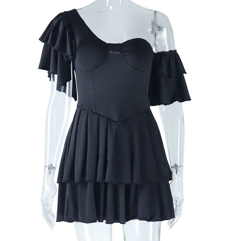 Off shoulder padded solid ruffle mini dress  | Festival Outfits Women