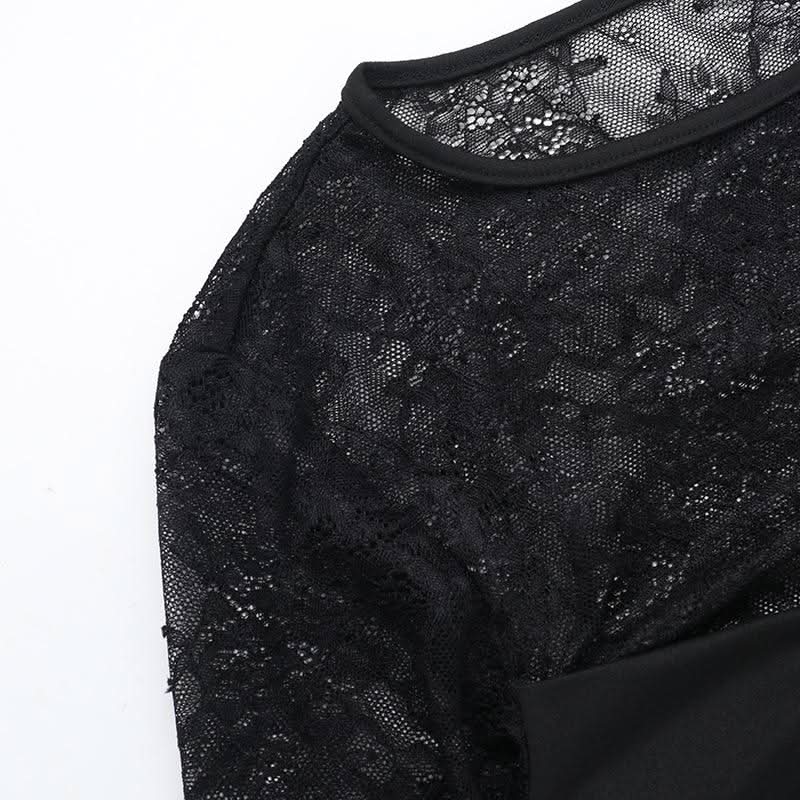 Crewneck long sleeve lace mini skirt set  | Festival Outfits Women
