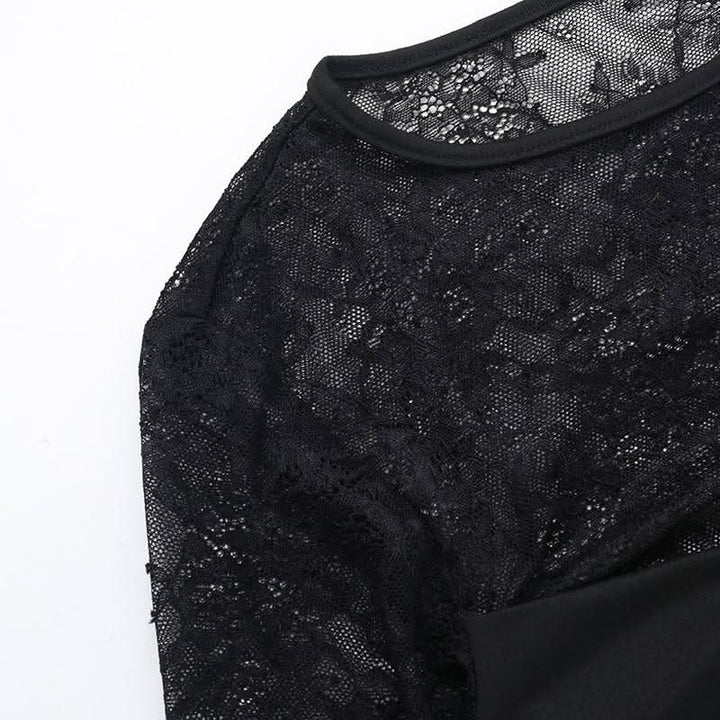 Crewneck long sleeve lace mini skirt set  | Festival Outfits Women