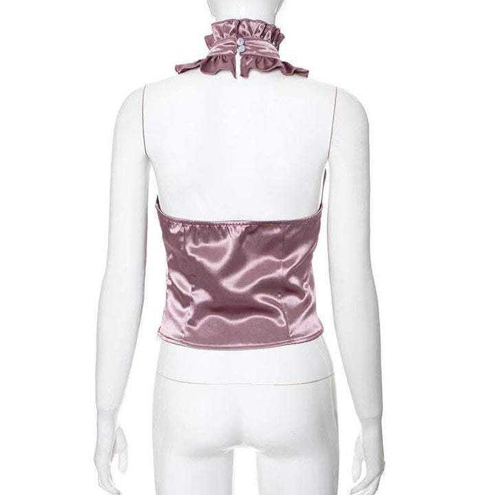Halter ruffle ruched satin backless top-final-sale  | Festival Outfits Women