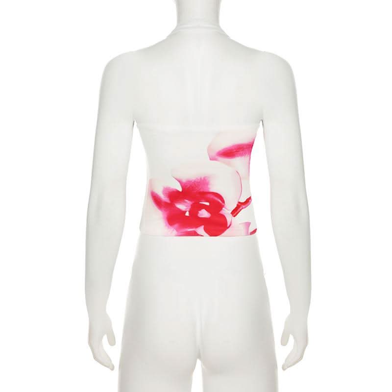 Halter flower print backless top  | Festival Outfits Women-final-sale