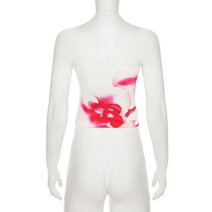 Halter flower print backless top  | Festival Outfits Women-final-sale